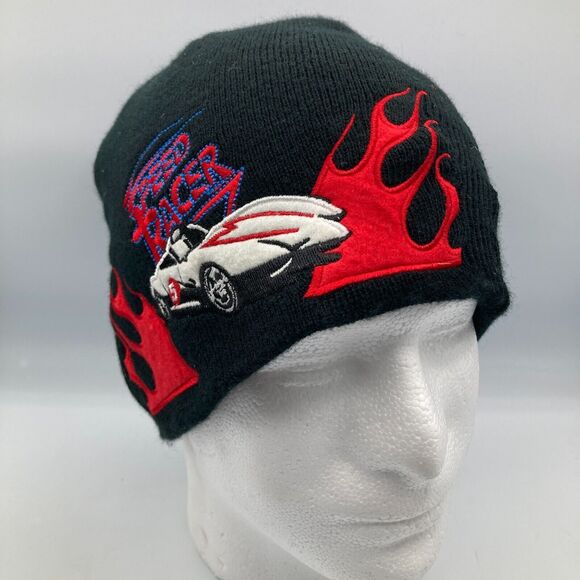HaT Other - VINTAGE SPEED RACER BLACK KNIT BEANIE CAP HAT RACING FLAMES 5